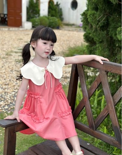 váy hồng cổ bèo dự tiệc cho bé gái 2 - 6years