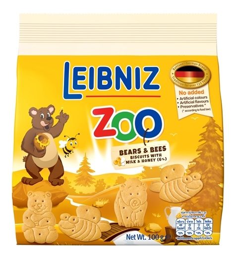 Bánh qui sữa & mật ong hình gấu & ong Leibniz Zoo 100g