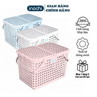 Giỏ xách quai giữa Inochi có nắp-trắng,xanh,hồng