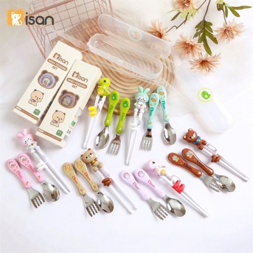 Set tập ăn dặm ba chi tiết thìa dĩa đũa cho bé >12m