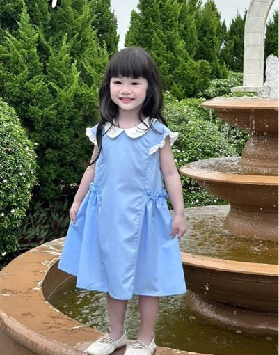 váy xanh cổ bèo dự tiệc cho bé gái 2 - 6years