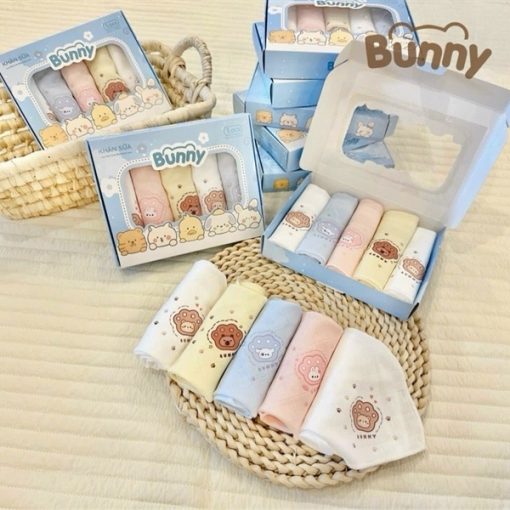 Goldbee- Set 5 chiếc khăn sữa sợi tre Bamboo Bunny (30*30 cm)