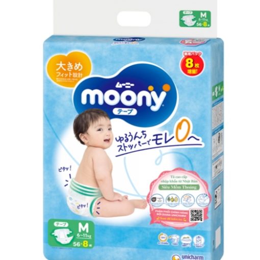 Goldbee - Bỉm dán Moony xanh M56+8 (6-11kg)