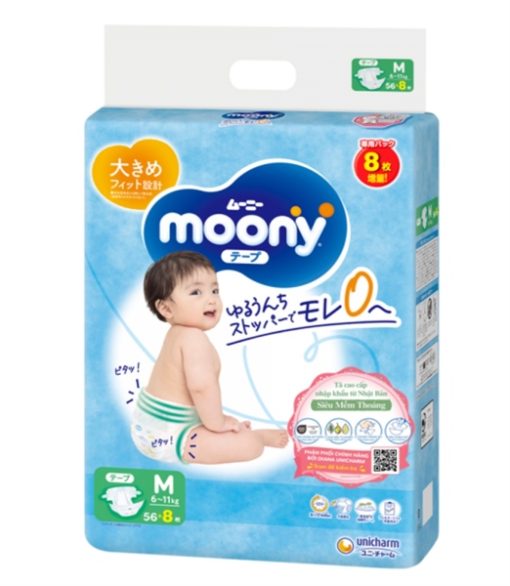 Goldbee - Bỉm dán Moony xanh M56+8 (6-11kg)