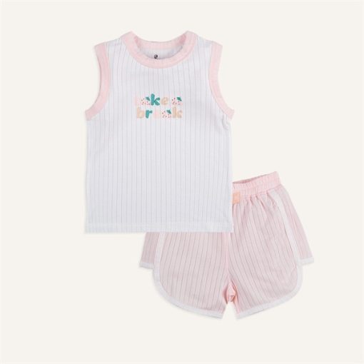 Goldbee- Bộ sát nách bubaby cổ tròn molist hồng nhạt 12-18M