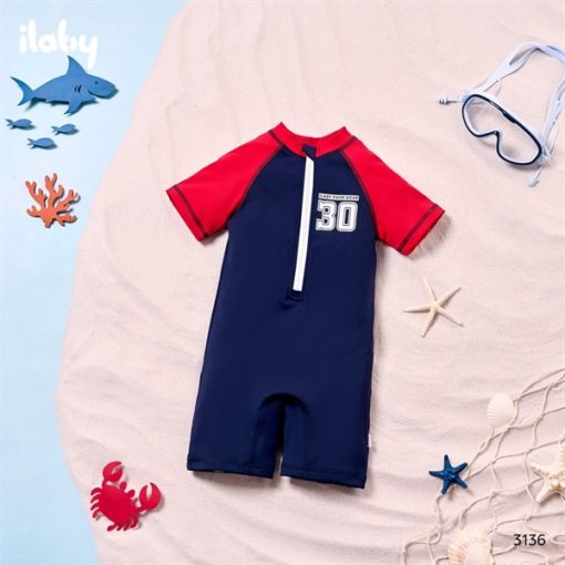 Goldbee - Bộ bơi liền phối màu tay raglan ilaby - đỏ xanh than