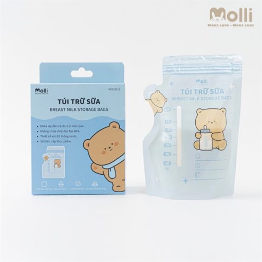 Goldbee- Túi trữ sữa khoá zip molli 250ml màu xanh (hộp/30 chiếc)