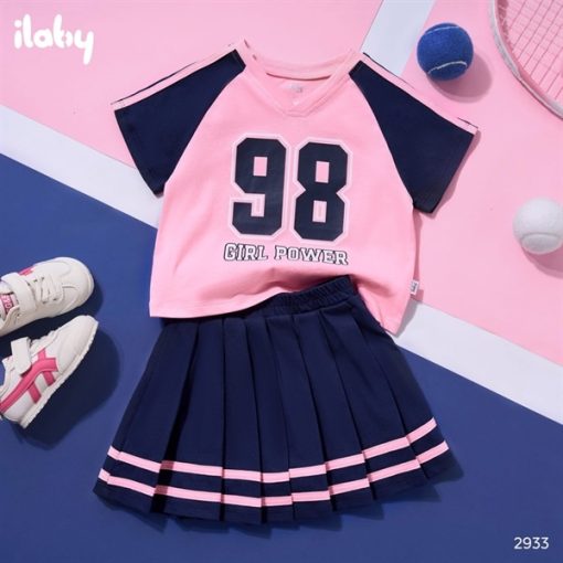 Goldbee- Bộ quần áo V phối tay raglan ilaby- hồng