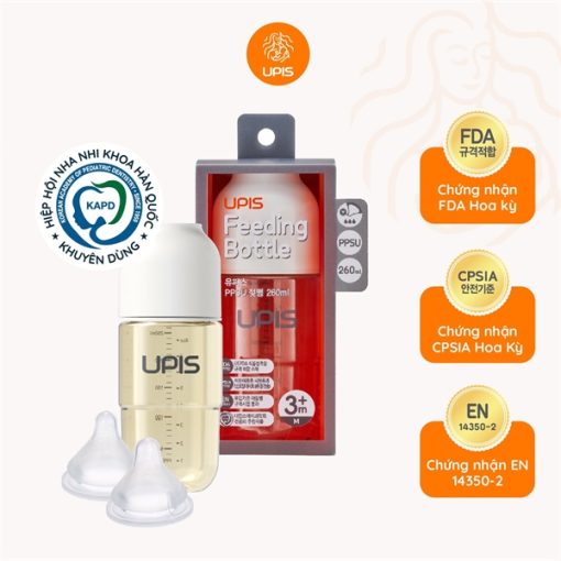 Goldbee -Bình sữa upis 3m+(M) trắng 260ml