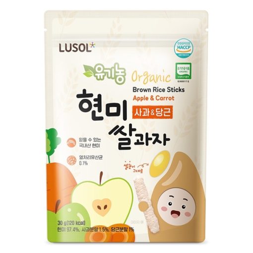 Goldbee- Bánh gạo lứt hữu cơ Lusol vị táo+ cà rốt thanh dài 30g 6M+
