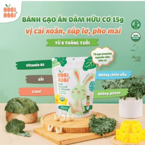 Goldbee- Bánh gạo ăn dặm cho bé nobi nobi vị cải xoăn, súp lơ, phô mai 15g 8M+