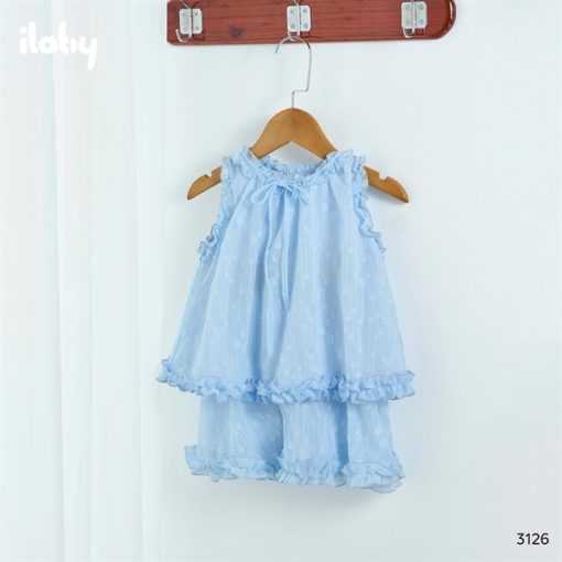 Goldbee- bộ tơ nhún bèo đính nơ ilaby- xanh