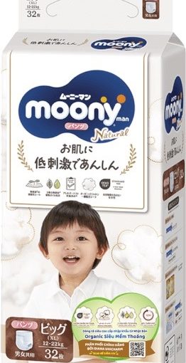 Goldbee- Bỉm quần Moony Natural XL32 (12-22kg)