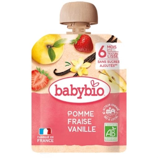 Goldbee- Trái cây nghiền hữu cơ Babybio vị dâu,táo, vani 90g 6M+