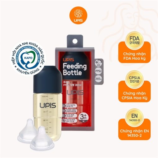 Goldbee- Bình sữa upis 3m+(M) đen 260ml