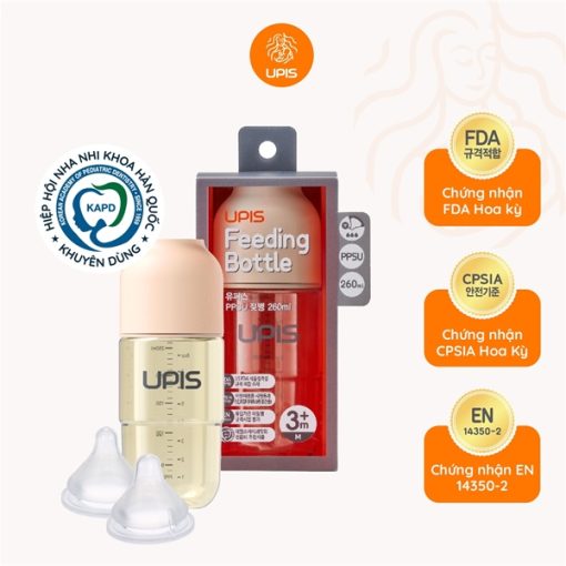 Goldbee -Bình sữa upis 3m+(M) hồng 260ml