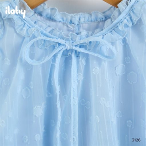 Goldbee- bộ tơ nhún bèo đính nơ ilaby- xanh - Hình ảnh 2