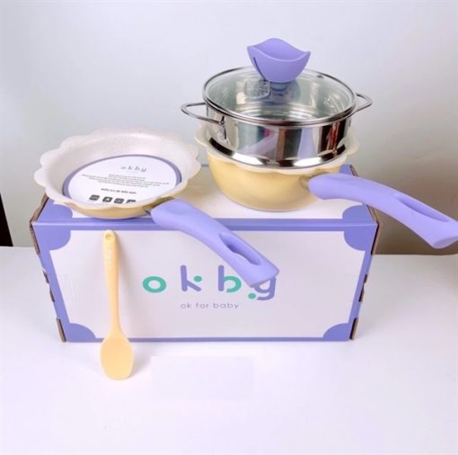 Goldbee- Bộ nồi chảo đá hình hoa (dùng đc bếp từ) OKBY các màu