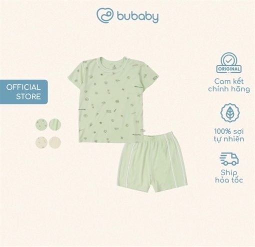 Goldbee- Bộ ngắn tay bubaby cài vai bambus xanh match 12-18M